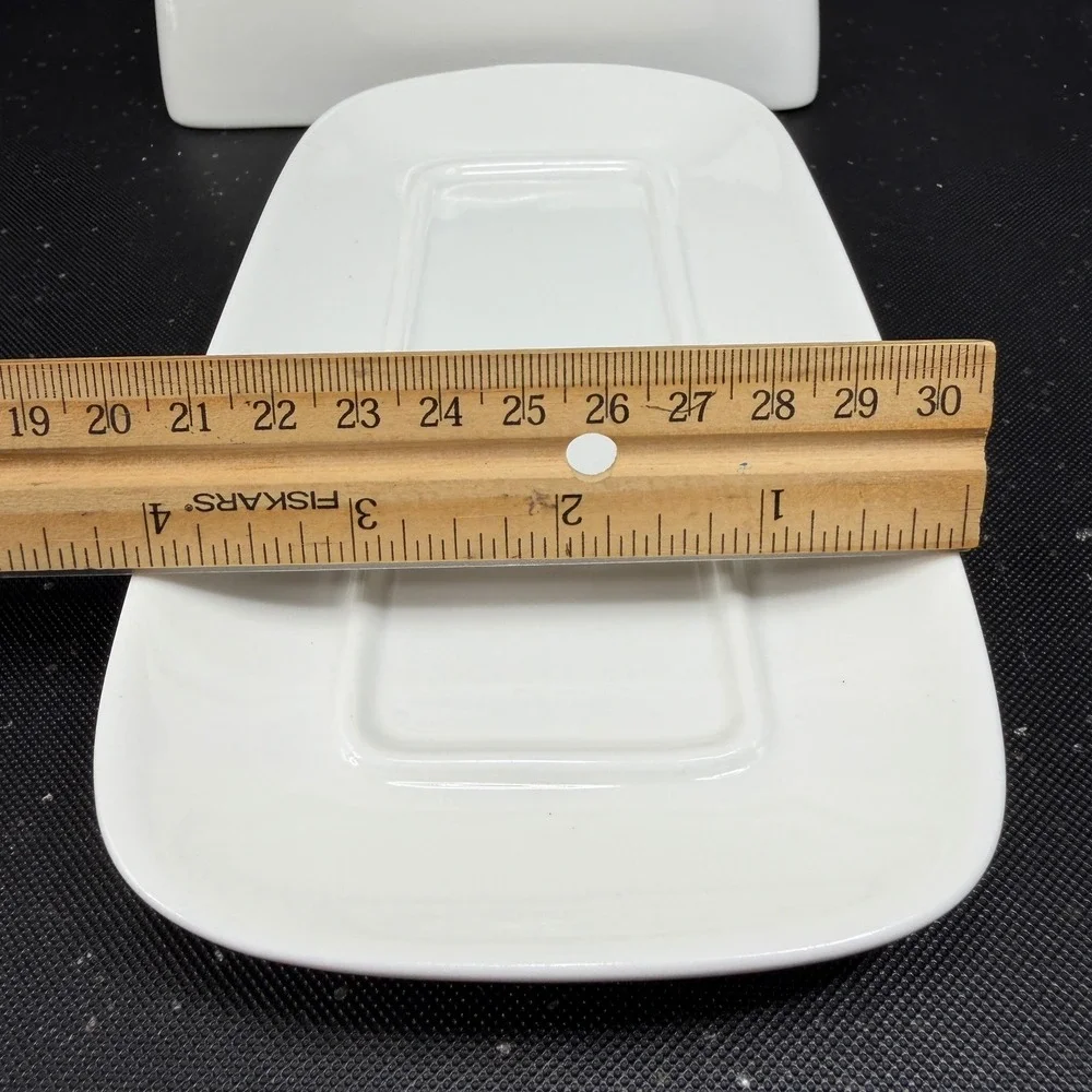 HB White Ceramic Butter Dish with Lid Microwave and Dishwasher Safe 8x4 Inch